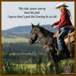 We ride, never worry 'bout the fall I guess that's just the Cowboy in us all