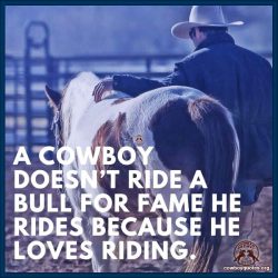 A cowboy doesn't ride a bull for fame he rides because he loves riding.