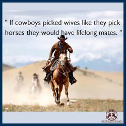 If cowboys picked wives like they pick horses they would have lifelong mates.