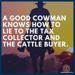 A good cowman knows how to lie to the tax collector and the cattle buyer.