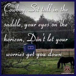 Cowboy. Sit tall in the saddle, your eyes on the horizon, Don't let your worries get you down.